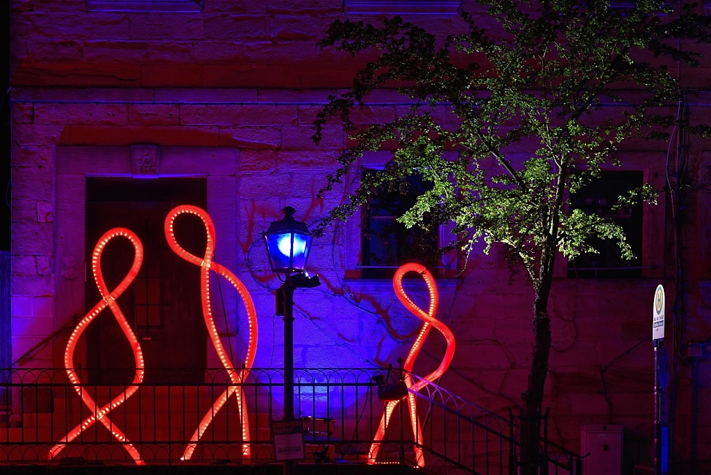 Kronach Melchior Otto Platz mit Lichtkunstobjekten
