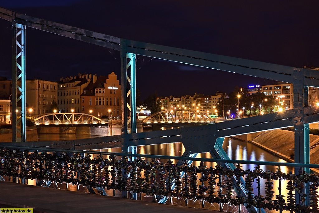 Wrocław Breslau Blick von Dombrücke auf Most Mlynski Poludniowy und Most Mlynski Polnocny