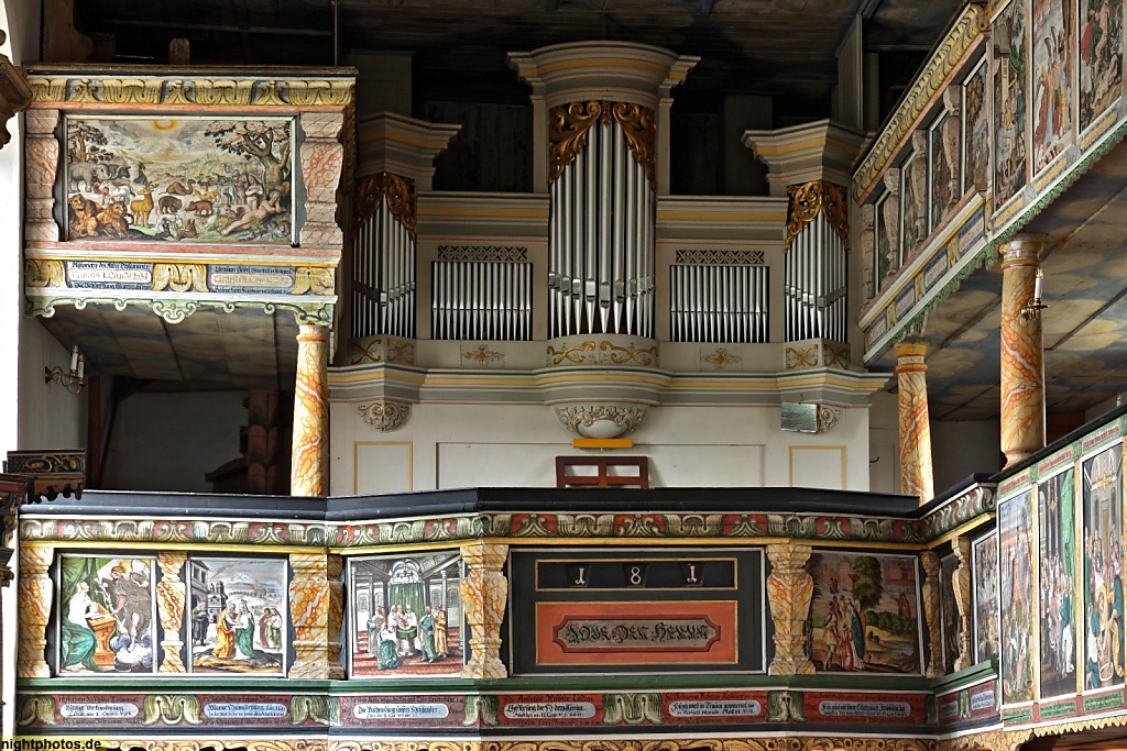 Reinhardtsdorf Dorfkirche erbaut 11.-12. Jhdt als romanische Wehrkirche. Orgel von Hermann Eule aus Bautzen 1911