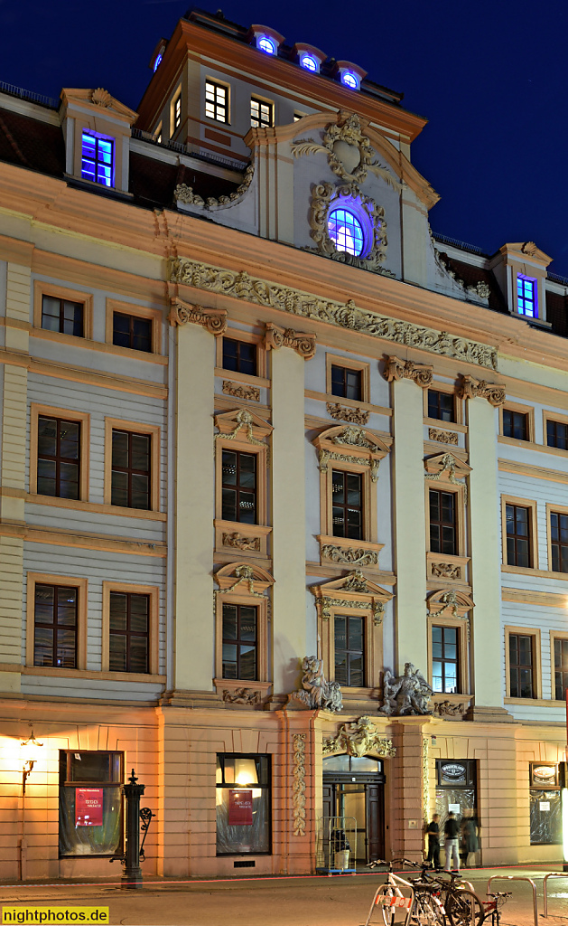 Leipzig Romanushaus erbaut 1701-1704 v Ratsmaurermeister Johann Gregor Fuchs fuer Buergermeister Franz Conrad Romanus. Stadtpalais in Leipziger Barockarchitektur. Risalit Brühl