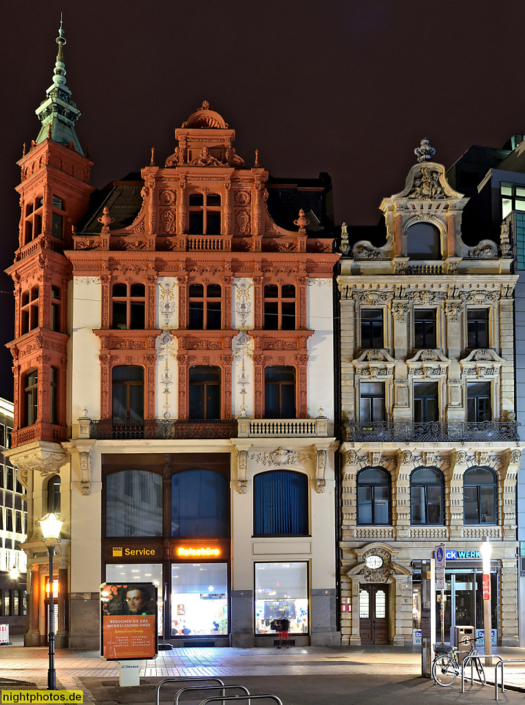 Leipzig Wohn- und Geschäftshaus erbaut 1887-1888 von Gustav Strauss für Carl Schwarzburger (rechts). Historistische Fassadengestaltung mit Renaisssanceelementen und Barockelementen. Petersstrasse 46