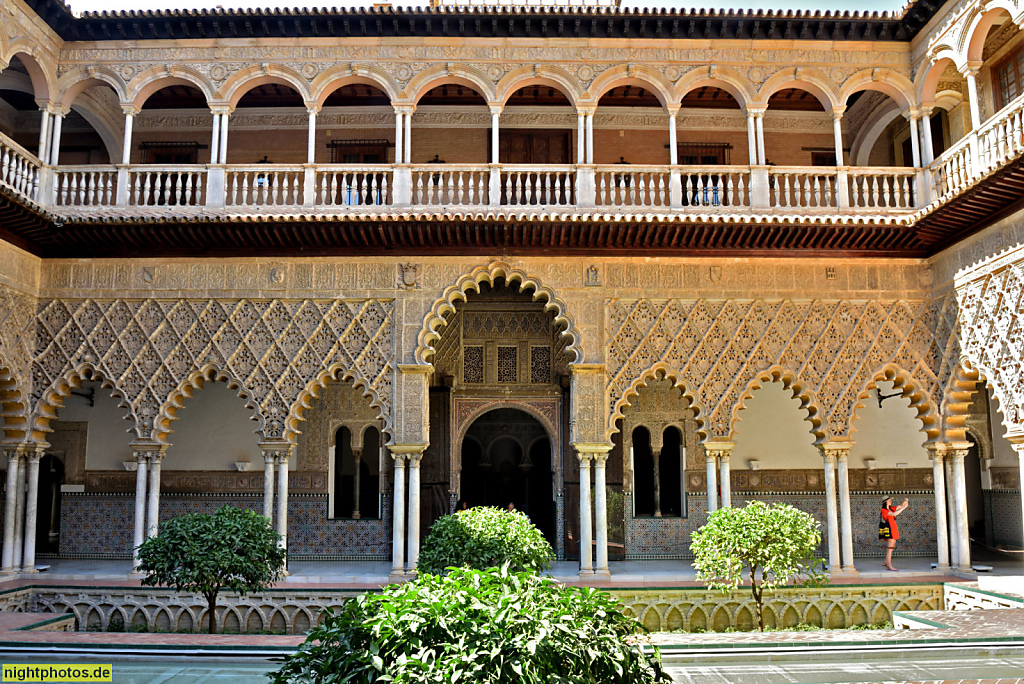 Real Alcázar de Sevilla. Königspalast. Erbaut ab 1364 für Pedro I. in Mudéjar Stil. Palacio del Rey Don Pedro i. Casa del Asistente. Patio de Levies