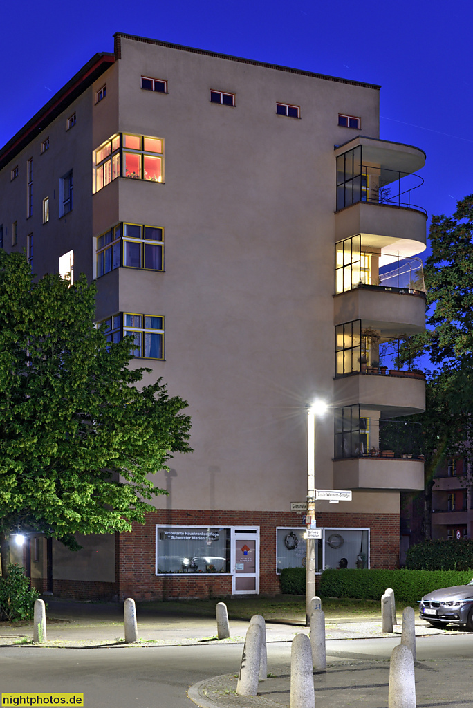Berlin Prenzlauer Berg. Wohnstadt Carl Legien. Erbaut 1928-1930 von Bruno Taut und Franz Hillinger für GEHAG. Siedlung der Berliner Moderne im UNESCO Weltkulturerbe.
