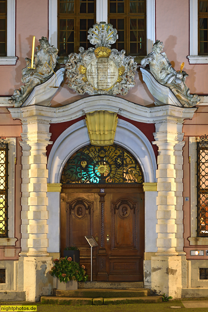 Görlitz. Hotel Boerse. Als 'Neues Kaufhaus' erbaut 1704-1714 in Barock. Portal erbaut 1714 von Caspar Gottlob von Rodewitz