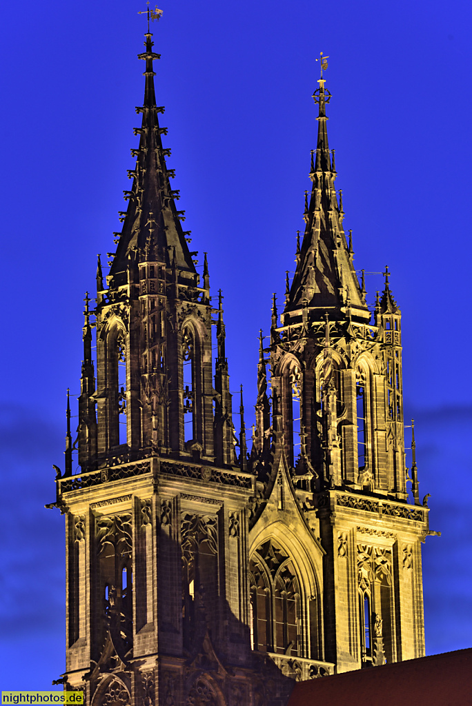 Meißner Dom. Dreischiffige gotische Hallenkirche. Erbaut 1266-1293. Viertes Geschoss und Türme neugotisch erbaut 1903-1909 von Carl Schäfer