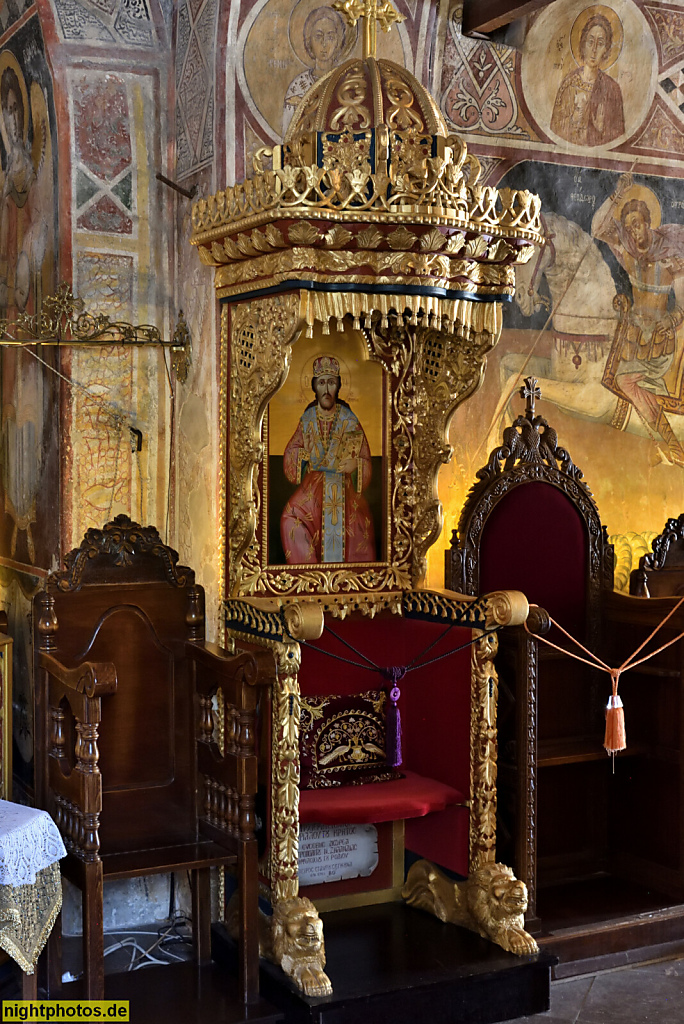 Rhodos. Laerma. Kloster Moni Thari. Kirche. Byzantinisch erbaut im 14.-16.Jahrhundert. Verlassen nach 1916. Erneut bewohnt seit 1989. Thron des Patriarchen