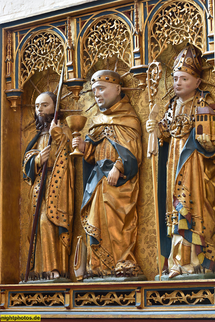 Wismar. St. Nikolai. Erbaut 1381-1487 als Kirche der Seefahrer und Fischer von Baumeister Heinrich von Bremen. Spätgotische Basilika. Thomasaltar geschnitzt um 1500