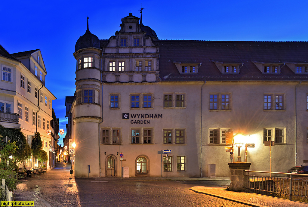 Quedlinburg. Hotel Wyndham Garden. Erbaut um 1564 für Christoph von Hagen mit Renaissancegiebel und Eckturm. Hagensches Freihaus. Stadthauptmannswohnung. Blockstrasse 6