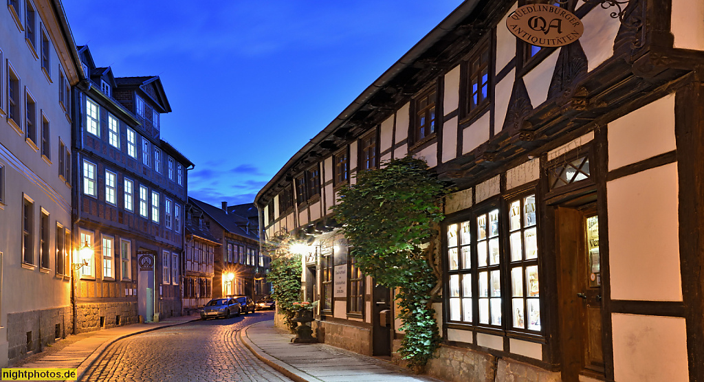 Quedlinburg. Quedlinburger Antiquitäten. Erbaut ab 1570 als Wohnhaus. Fachwerk. Blasiistrasse 21