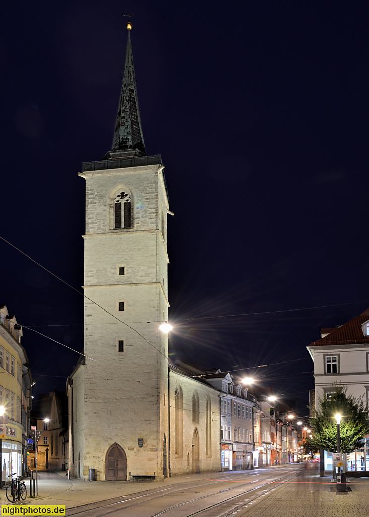 Erfurt. Katholische Allerheiligenkirche erbaut 1117-1125. Abgebrannt 1222. Wiederaufbau gotisch im 14. Jhdt. Turmspitze als Knickhelm