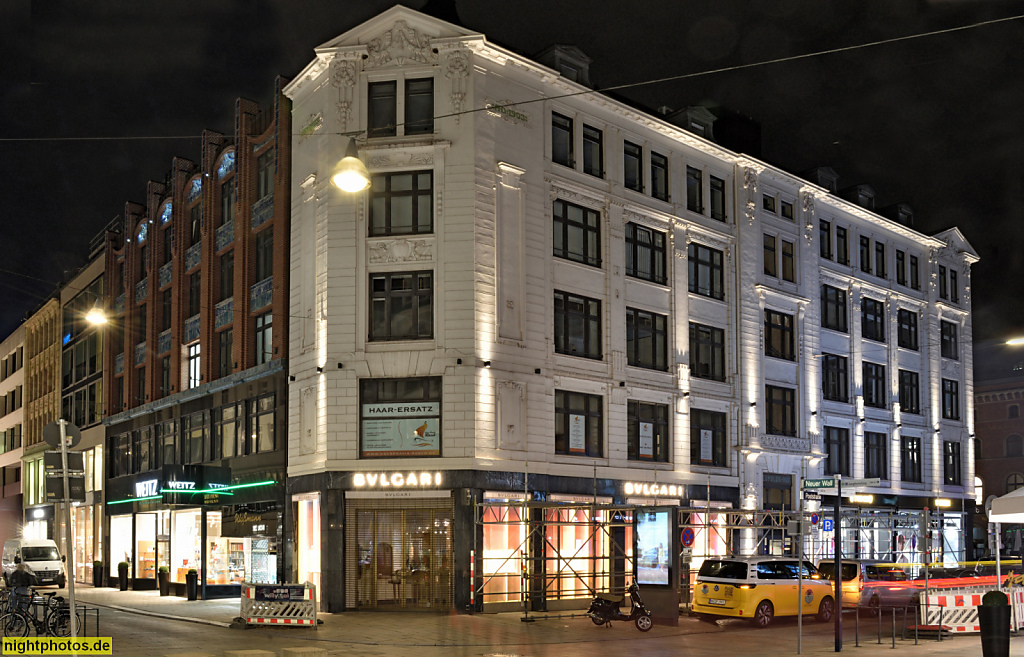Hamburg. Bulgari Filiale. Erbaut 1903-1904 von Ricardo Bahre als Kontorhaus 'Leopoldshof'. Neuer Wall 24 Ecke Poststrasse 3