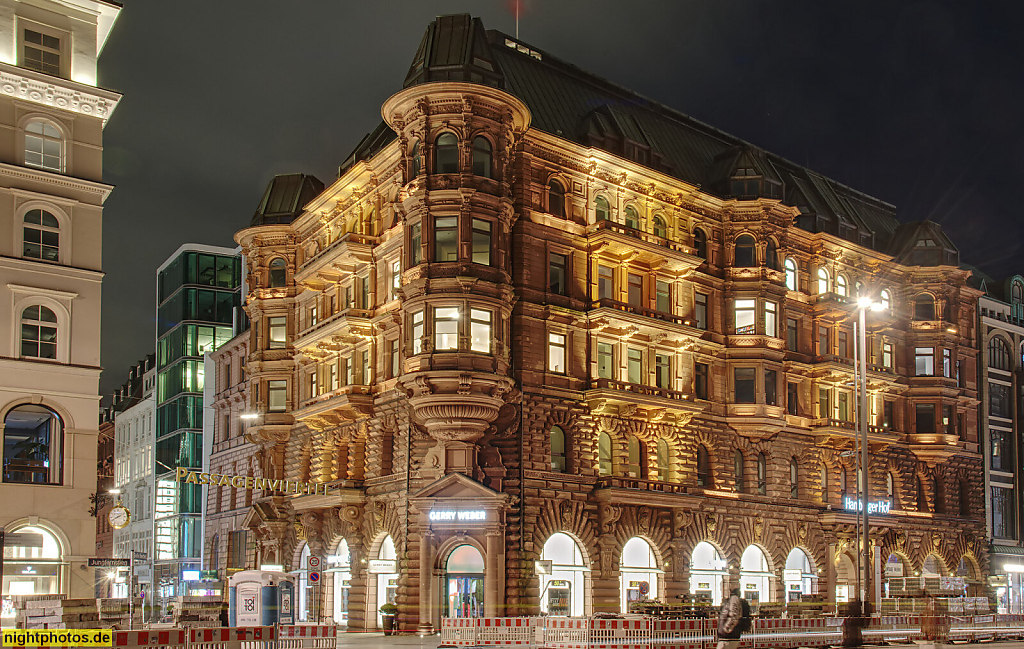 Hamburg. Hamburger Hof. Erbaut 1881-1883 von Hanssen und Meerwein als Luxushotel. Fassade von Engelbert Pfeiffer. Umbau 1976-1979 von Hans-Joachim Fritz. Jungfernstieg 26