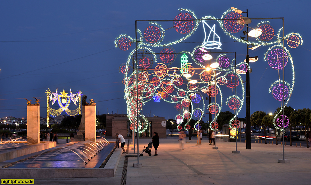 Póvoa de Varzim. Festa de São Pedro 2025. Largo de Passeio Alegre. Wasserspiel. Illumination. Tourist Info Pavillon. Cego do Maio. José Rodrigues Maio