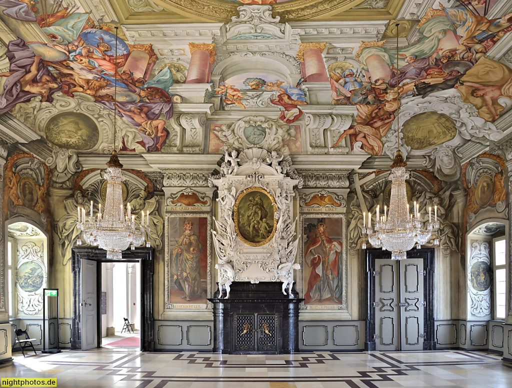 Bamberg. Neue Residenz erbaut 1697-1703 von Johann Leonhard Dientzenhofer in Barock. Kaisersaal Fresken von Melchior Steidl 1707-1709