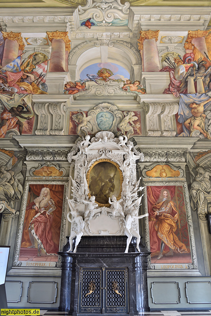 Bamberg. Neue Residenz erbaut 1697-1703 von Johann Leonhard Dientzenhofer in Barock. Kaisersaal Fresken von Melchior Steidl 1707-1709