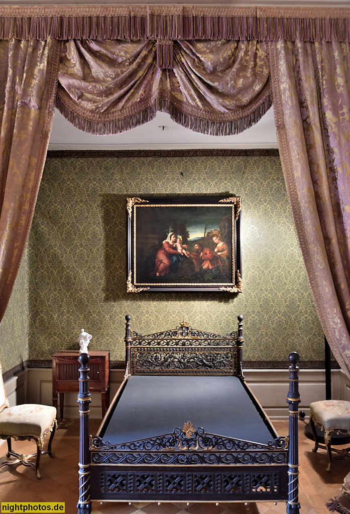 Bamberg. Neue Residenz erbaut 1697-1703 von Johann Leonhard Dientzenhofer in Barock. Schlafzimmer Königin Amalie von Griechenland