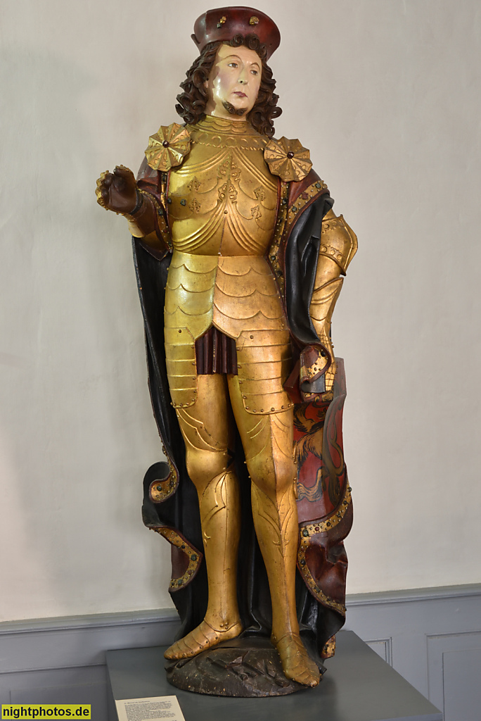 Naumburg. Stadtmuseum Hohe Lilie. Erbaut im 13. Jhdt als Bürgerhaus. Erweitert 1532. Stadtpatron Heiliger Wenzel erschaffen um 1530 aus Holz und Goldlüster